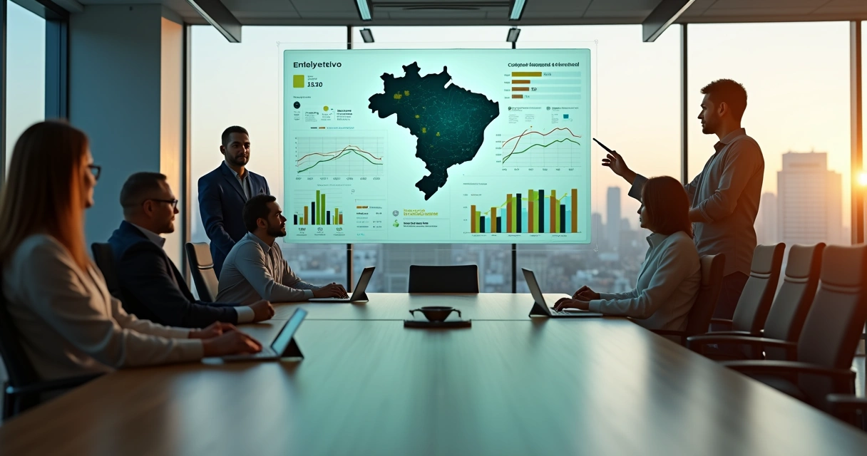 Equipe de operadora de saúde analisando painel digital de cobrança com IA