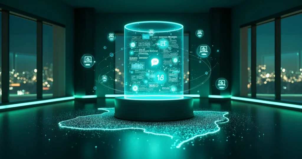 Interface futurista de cobrança automática conectada ao WhatsApp em 2026
