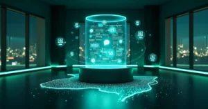 Interface futurista de cobrança automática conectada ao WhatsApp em 2026