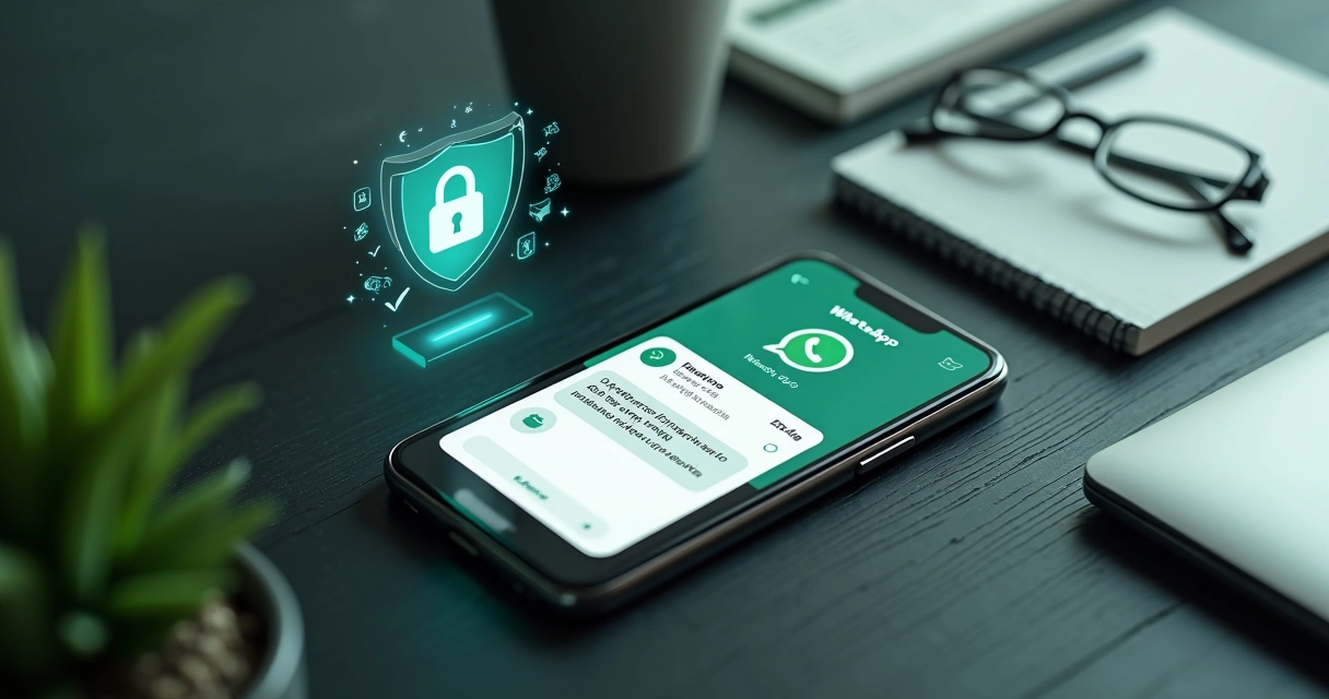 Celular exibindo mensagem de cobrança organizada no WhatsApp com cadeado de segurança e ícone de Pix