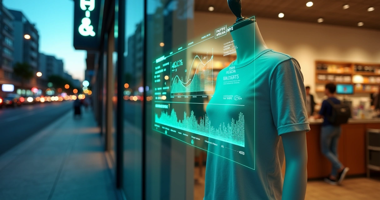 Vitrine de loja conectada a painel digital com dados de cobrança e IA