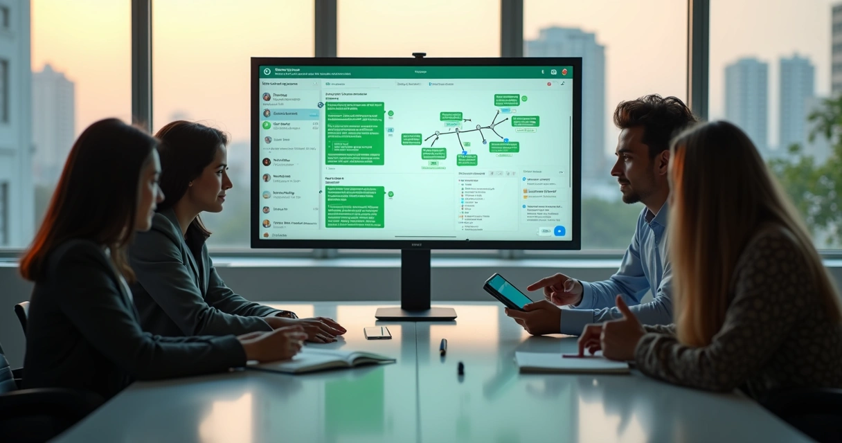 Equipe configura fluxo de cobrança com IA em tela de WhatsApp Business